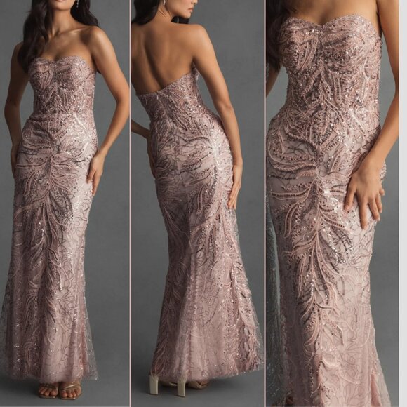 $698 Mac Duggal 20544 Womens Size 6 Pink Strapless Trumpet Long Gown Maxi Dress - Picture 1 of 6